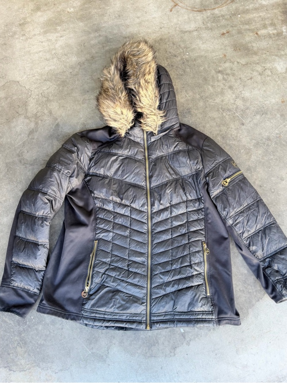 Michael Kors Puffer Coat Women’s 2XL Black Faux Fur Collar
